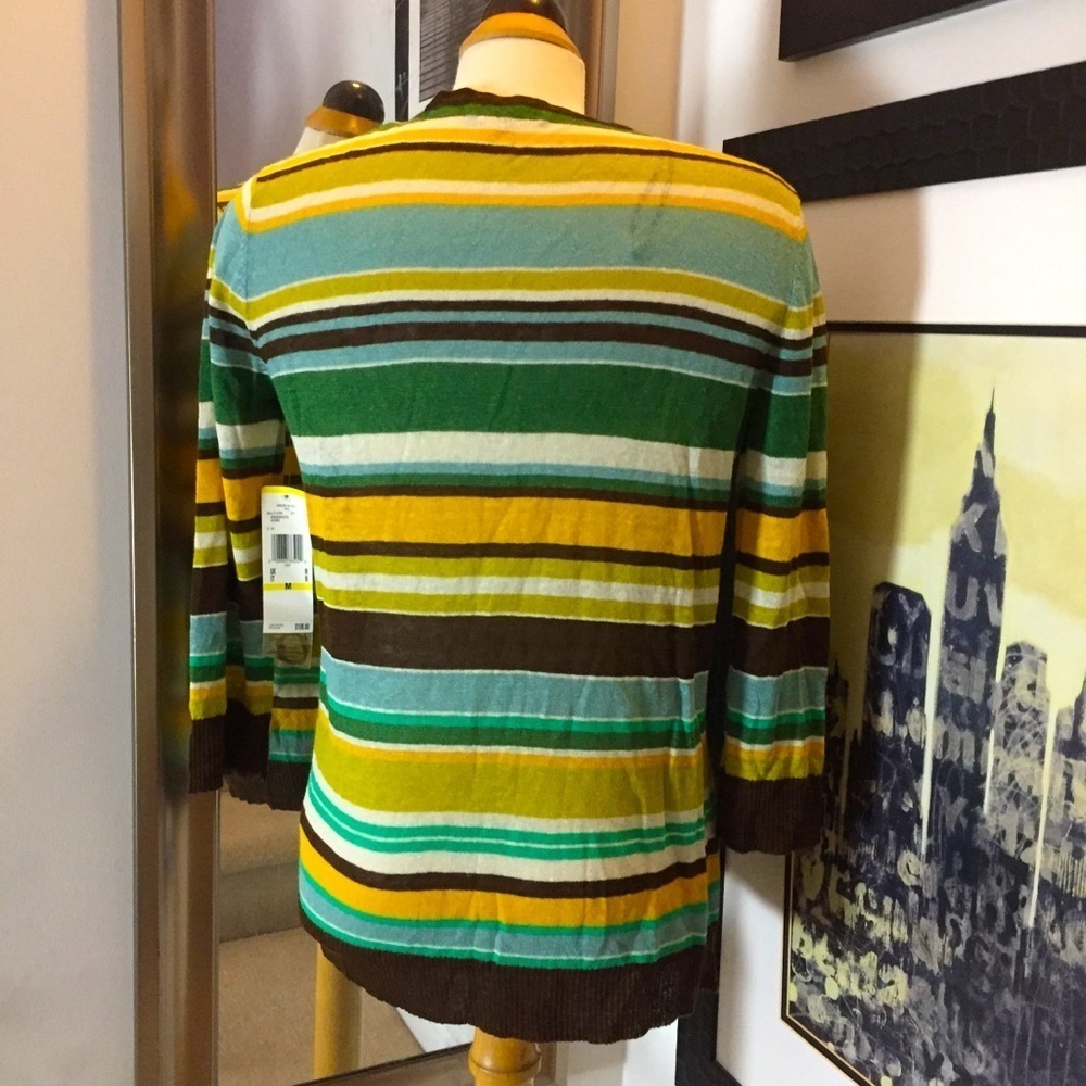 Ann Klein linen waterfall stripped cardigan - Picture 6 of 13